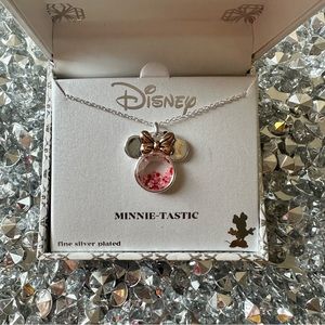 DISNEY Fine Silver Plated Minnie Mouse Necklace / Filled with Red/Clear Stones